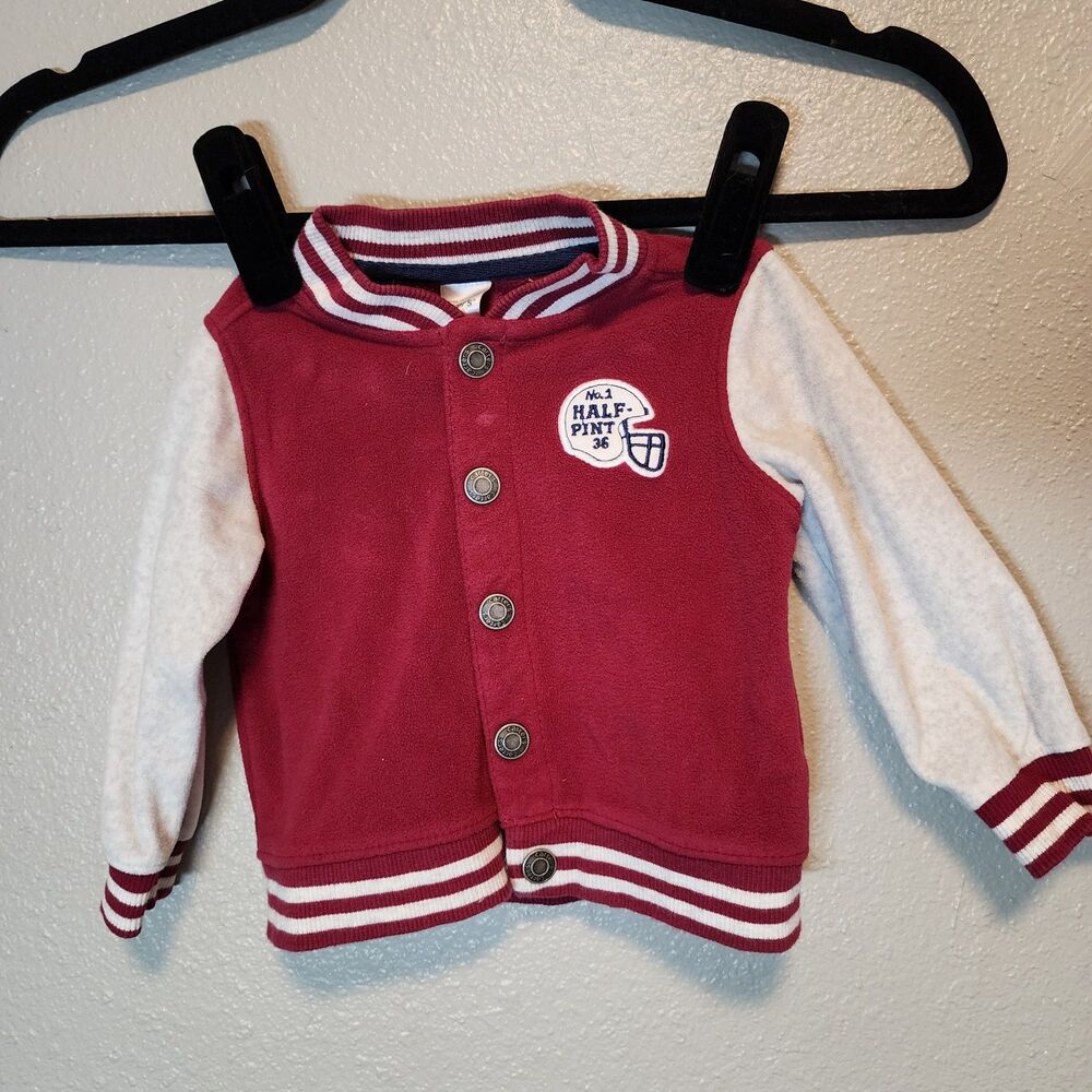Carters Baby 9 Months Varsity Jacket Fleece Maroon White Snap Front